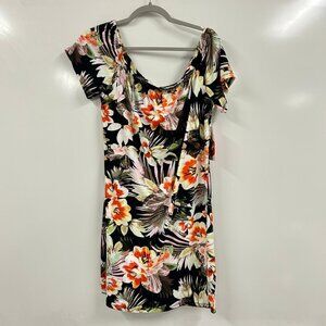 Hot Kiss NWT 3X Tropical Floral Off Shoulder Mini Dress Black Orange Plus